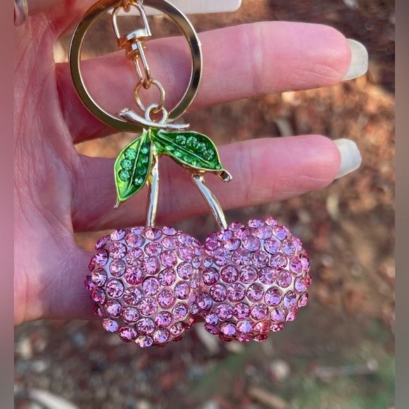 PINK CHERRY SPARKLES | Rhinestone Bag Charm | Keychain (Brand New!) 🩷 - Picture 4 of 10